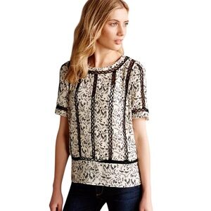 Anthropologie Meadow Rue black and white bird print Faison Blouse M